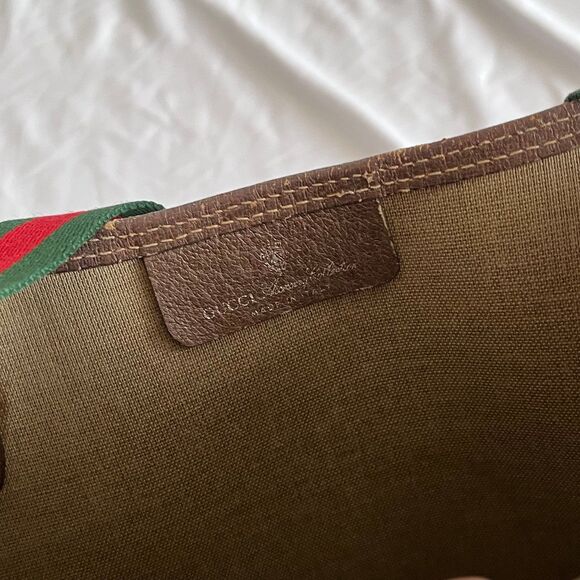 Vintage Gucci Sherry Line GUCCI GG Plus Tote Bag Leather Brown Beige Red Green - Picture 10 of 12